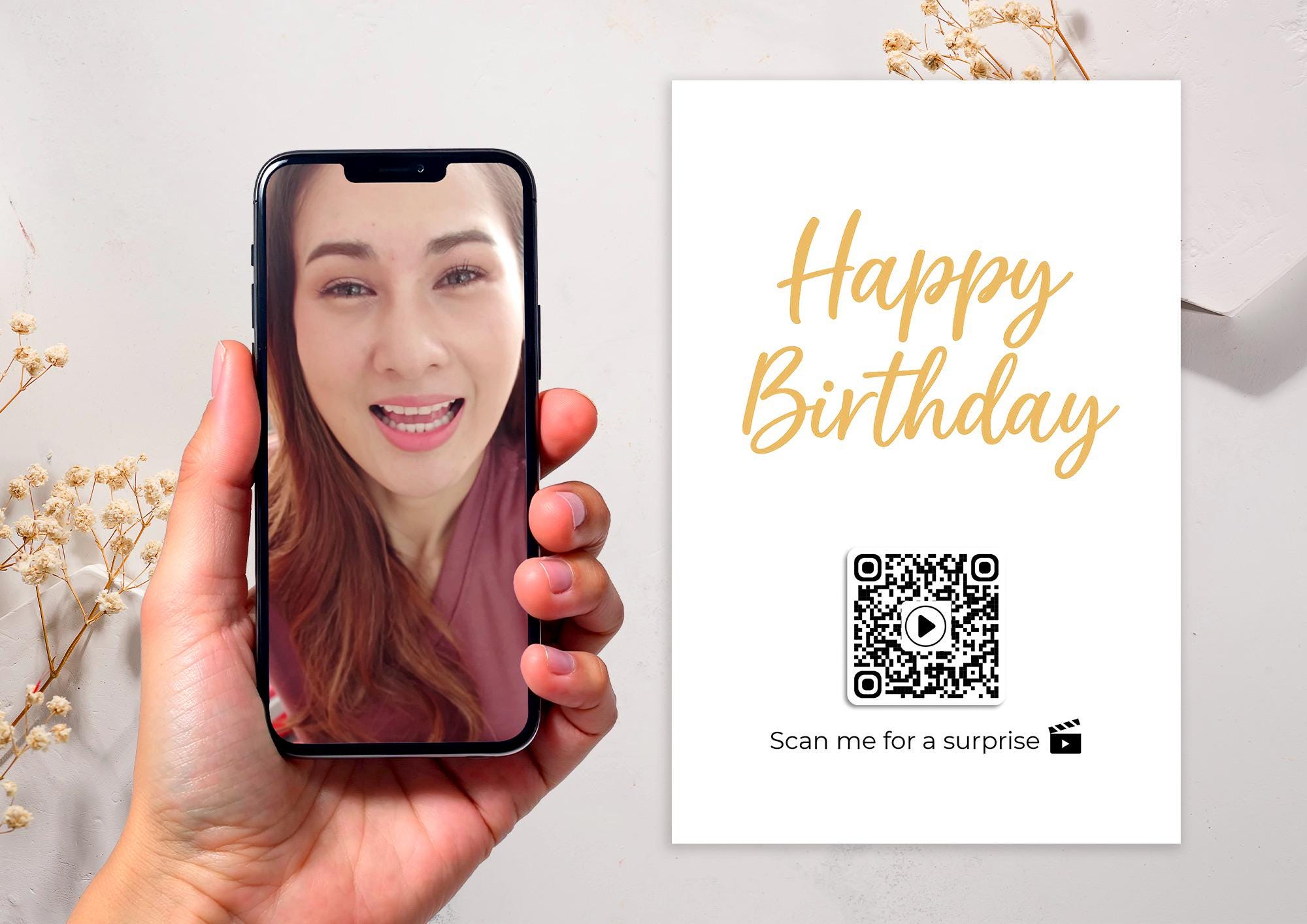Personalized Video QR Code Birthday Card: Unique Printable Greeting ...