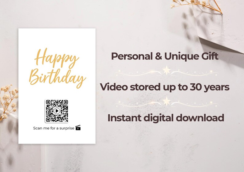 Personalized Video QR Code Birthday Card: Unique Printable Greeting ...