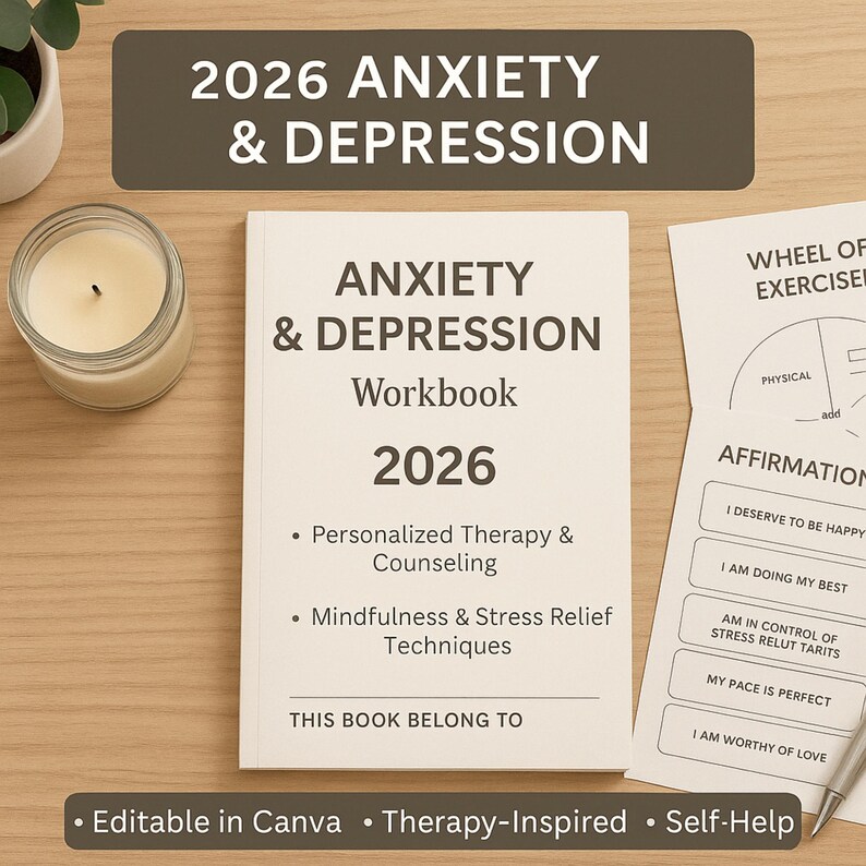 2026 Anxiety & Depression Workbook | Canva Editable Mental Health ...