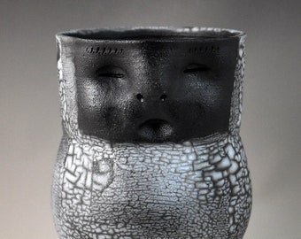 Naked Raku vase with light blue terra sigillata Oct21FV01