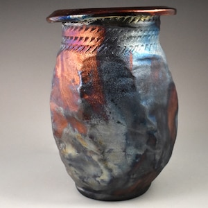 Faceted Raku Vase Copper Sand Tractor Jun23-RV1