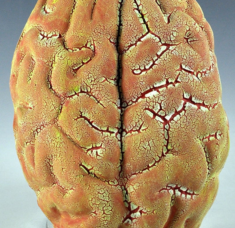 Ceramic Brain Wall Sculpture with yellow, red, light green lichen glazes oct15-3 image 2