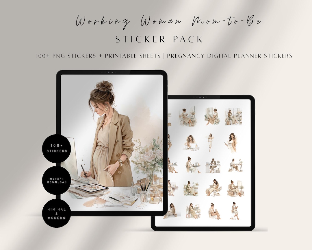 Working Mom-to-be Sticker Pack | 142 PNG Stickers + Printable Sheets ...