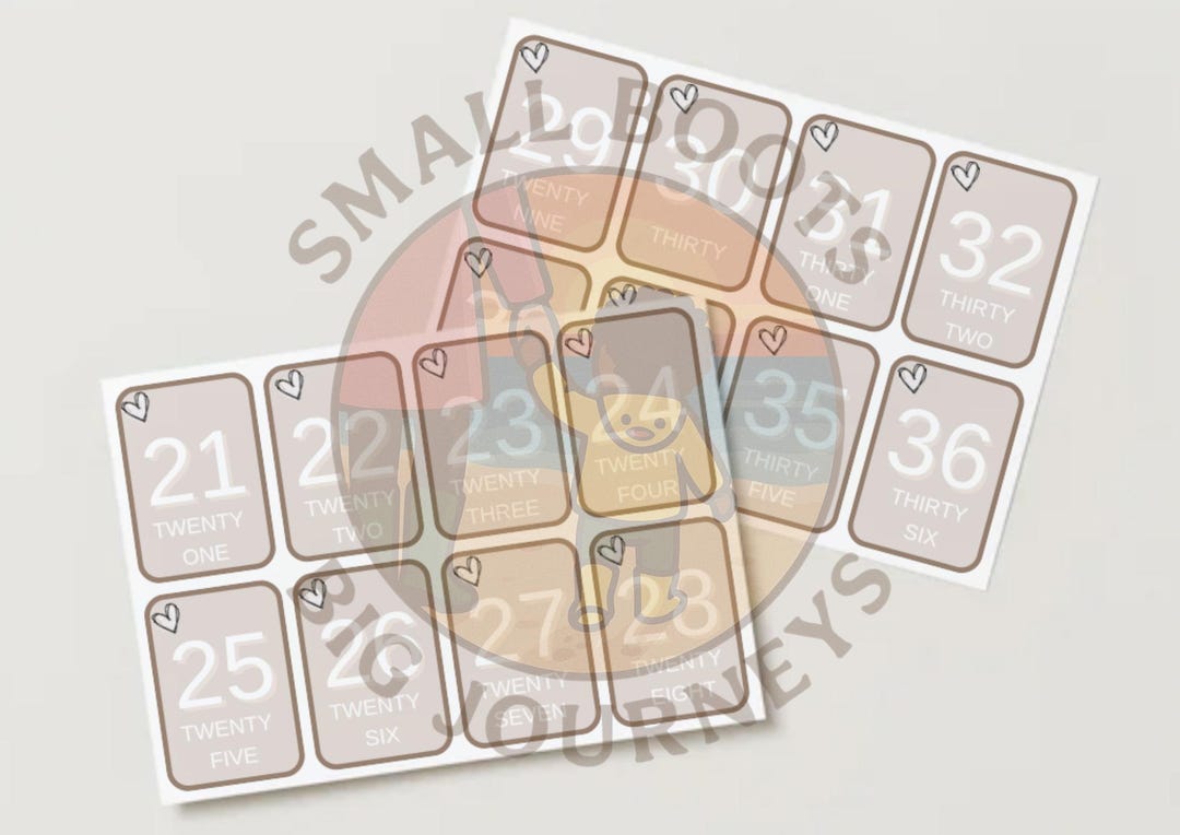 Tarjetas imprimibles de números del 21 al 50 / Tarjetas de conteo para ...