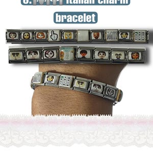 May include: An Italian charm bracelet with various colorful character charms. The bracelet is shown on a wrist. The image also includes the text "6. Mii Italian charm bracelet".