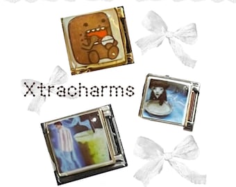 Square silver italian charm link bracelets