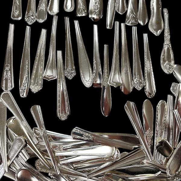 Flatware spoon ends - silver-plate spoon handles crafting spoon jewelry vintage silverware handles cutlery for ring pendant bracelet