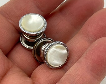 Deco Cuff Links. Shell Snap Cuff Links. White Silver CuffLinks. Formal Wear. Wedding.Tuxedo. Lawyer Gift. For Him. Mother of Pearl No.99