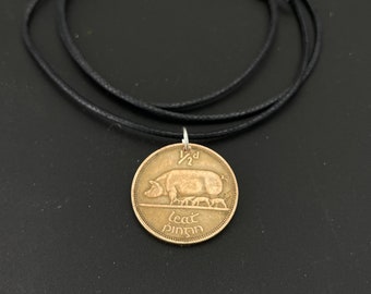 IRELAND COIN Necklace | Pig Pendant eire sow celtic harp | gaelic  | CHOOSE year personalize  No.00290-1