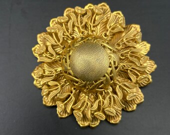 Signed  Miriam Haskell Brooch - Gold Toned Flower Pin  Collectable Brooch Signed Jewelry No.1300
