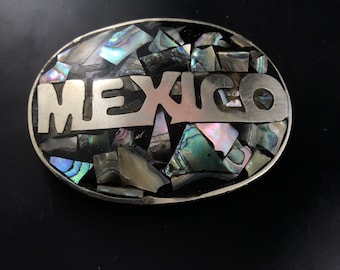 Vintage Mexico shell inlay riem gesp. Westelijke gesp. Cowboy gesp. Mexicaanse Buckle No. 003026