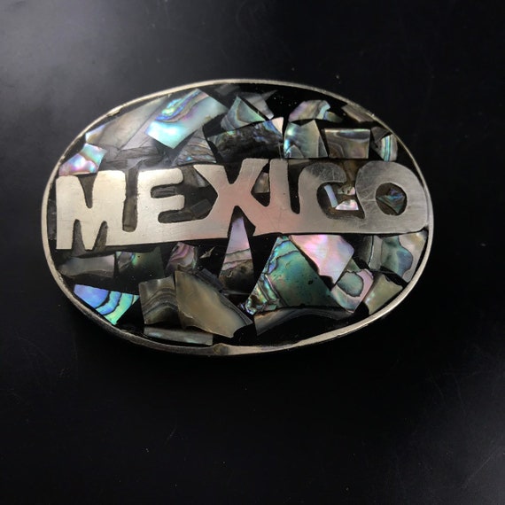 Vintage Mexico Shell Inlay Belt Buckle. Western Buckle  display picture 2