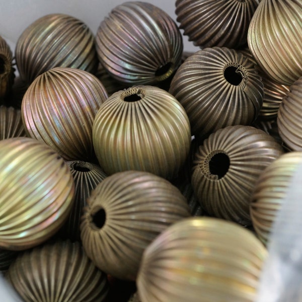 Huge Brass Beads - Corrugated Beads - Fluted Brass Bead Lot - 27mm  No.0035