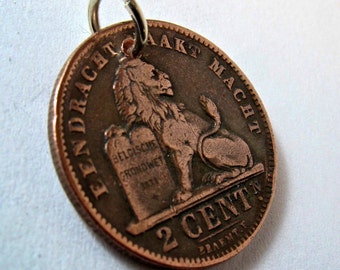 ANTIQUE BELGIUM coin necklace pendant charm sterling silver. lion. cent. coin jewelry. vintage belgian Choose YEAR No.00963