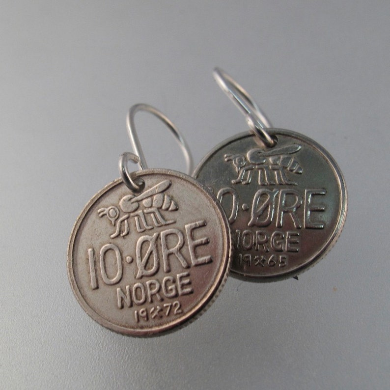 Honey Bee earrings. Norway JEWELRY NORWEGIAN coin earrings ore. norge norse apiary No.1415 image 2