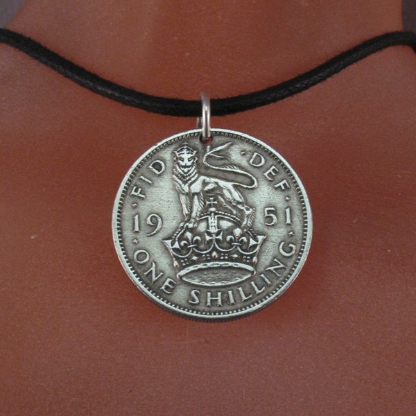 ENGLAND shilling necklace.  Great Britain. lion crown.  No.001376