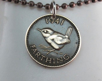 wren COIN necklace. wren jewelry .england charm coin . bird lover . Uk. bird coin. jenny wren. choose year No.00926