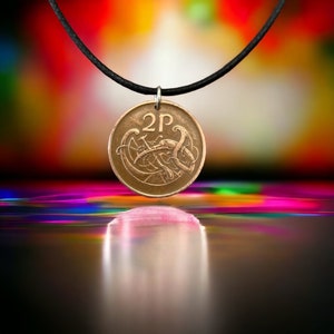 IRISH COIN Necklace Ireland coin celtic bird knot pendant eire. 2p pence love knot . mens jewelry. CHOOSE year key ring charm image 2