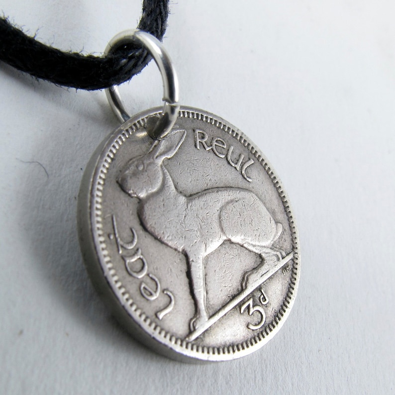 IRELAND rabbit Coin necklace pendant charm irish bunny Celtic Music Harp Eire Hare. CHOOSE YEAR birth year anniversary year No.00925 image 2