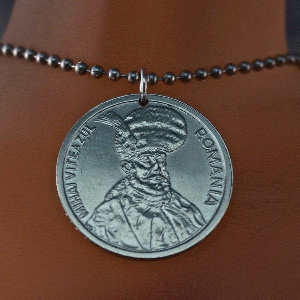 ROMANIA necklace. COIN jewelry NECKLACE. coin jewelry. romanian. 100 Lei. Michel the Brave. Mihai Viteazul. vintage coin. No.001719