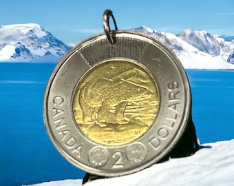 IJSBEER-ketting.  CANADESE Toonie-muntketting.  arctische charme. sleutelhanger. herenketting nr. 001092