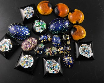 20 assorted foil glass  Opal cabs.  vintage flat back Cabochons lot  No.001001