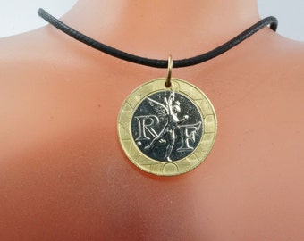 FRANCE NECKLACE - France coin necklace | Paris charm | Liberate Egalite -franc -mens jewelry. RF  mens  pendant   No.00785