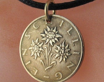 AUSTRIA coin necklace pendant charm Austrian schilling Edelweiss Flower jewelry CHOOSE YEAR shilling  No.00367