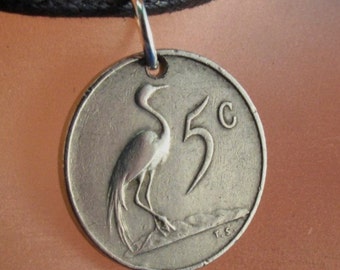 Africa Bird  Necklace.  Bird COIN JEWELRY - Crane Charm -  Africa Coin Pendant Necklace -  Stork Charm -  South Africa Crane . No.001114