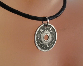 JAPANESE Sen Coin Pendant Jewelry Mens Necklace