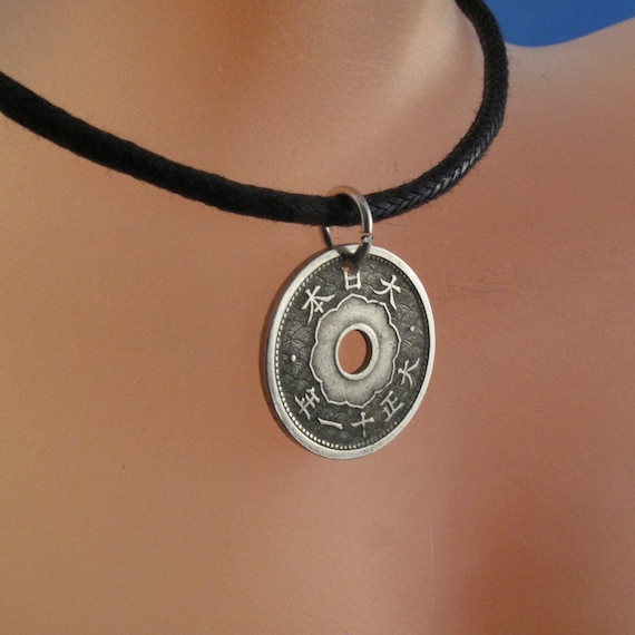 Items similar to COIN NECKLACE JAPANESE Jewelry. pendant. silver. sen