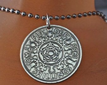 ENGLAND shilling necklace . tudor rose necklace.  pendant . coin jewelry. shamrock. leek.  No.00265