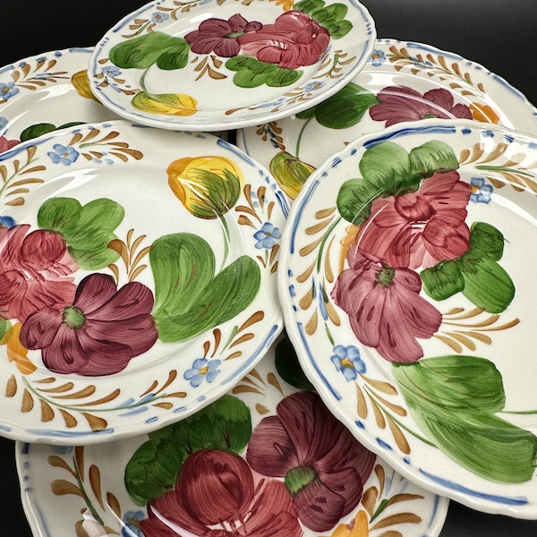 4 Vintage Simpsons Potters Belle Fiore Chanticleer Ware bread and butter Plates  Provincial Tuscan Farmhouse Rustic Country Decor plates