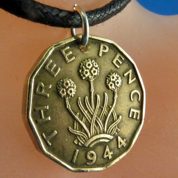 Thrift Flower ENGLAND COIN NECKLACE . Uk pence  flower charm. choose year No.00674