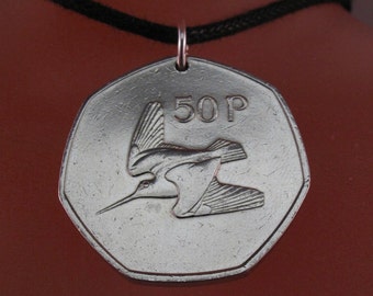 IERLAND VOGELKETTING. Ierse munt. Houtsnip. vogelliefhebber cadeau. vogelaar.  harphanger. muziek ketting. vogelmunt nr. 00730