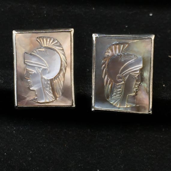 Vintage Sterling Cameo Cuff Links.  warrior cuff … - image 4