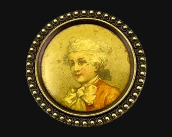 Victorian lithograph celluloid portrait button, miniature portrait aristocrat antique button No836