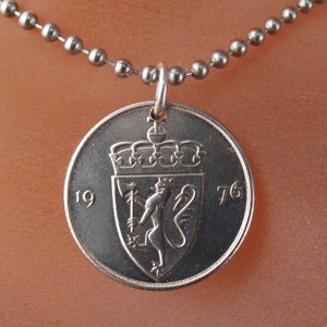 NORWAY JEWELRY. Norway coin NECKLACE. Norwegian pendant. ore . number 50. viking. lion. shield. norse. Norge. mens coin necklace No.001362 image 3