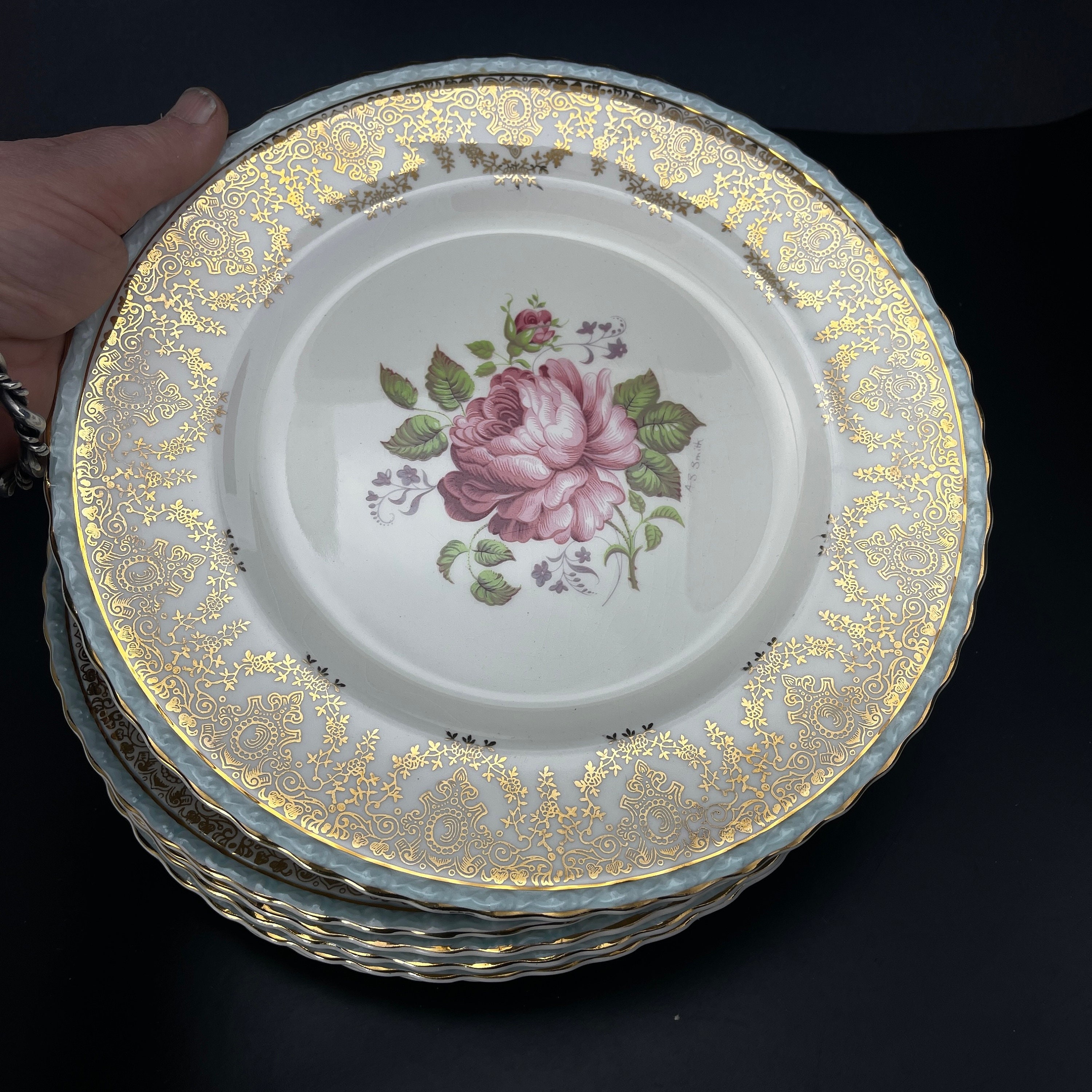 6 Myott Princess Elizabeth Dinner Plates Blue Gold Edge Etsy