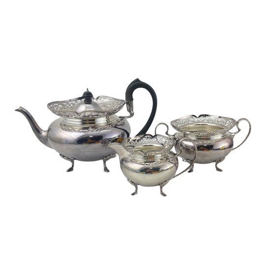 Antique Edwardian Silverplate Teapot Cream and Sugar John Etsy