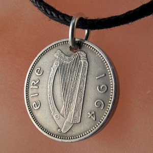 IRELAND rabbit Coin necklace pendant charm irish bunny Celtic Music Harp Eire Hare. CHOOSE YEAR birth year anniversary year No.00925 image 3