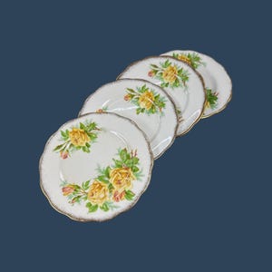 4 Royal Albert Tea Rose 6 1/4 plates  - bread and butter dessert  made in England |  yellow rose plates