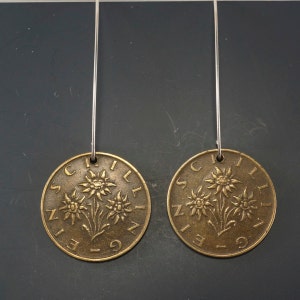 Edelweiss earrings  //  Sound of Music gift   // AUSTRIA  Flower Earrings // Austrian Coin Jewelry  //   No.00367