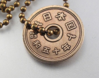 Vintage JAPAN gift //  japanese jewelry //   mens coin jewelry // coin necklace //  yen necklace // oriental // japanese yen  No.001390