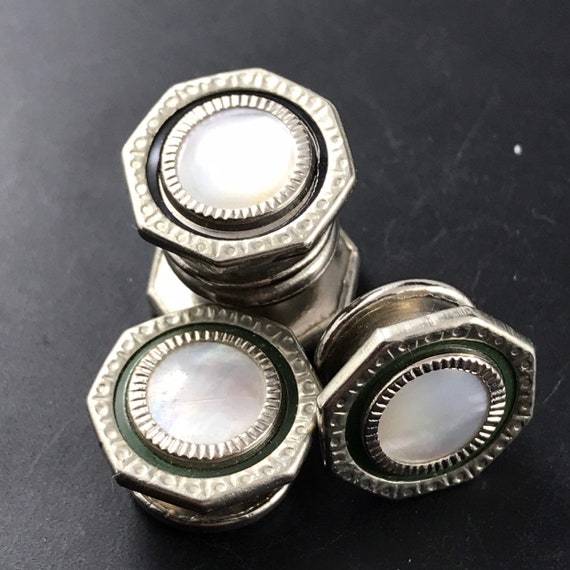 Edwardian  Cuff Links.  Shell Snap Cuff Links. Bl… - image 1