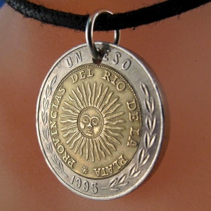 ARGENTINA COIN NECKLACE . coin jewelry.  mens coin necklace. peso . lucernae . sun face. South America. choose year  No.001109