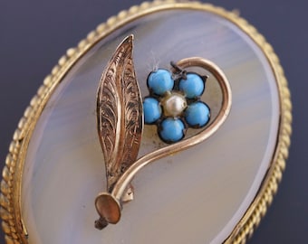 VICTORIAN Türkis-Liebespaar Brosche. Vergissmeinnicht gold CHALCEDONY Brosche. antiker Schmuck. Jahrhundert. Schliesse Nr.001987 cs