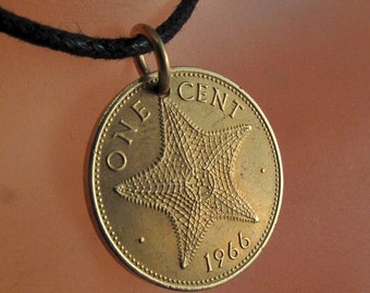 STARFISH NECKLACE . Bahamas coin pendant jewelry. caribbean necklace. 5 pointed star No.001190