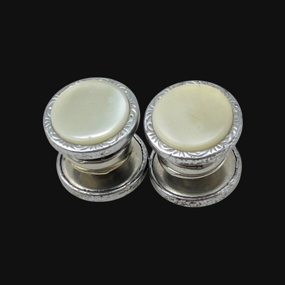 Deco Cuff Links. Shell Snap Cuff Links. White Sil… - image 2
