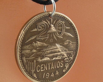 Piramideketting. Mexico-ketting. Mexicaanse muntsieraden. Mexicaanse charme.  Azteekse hanger. munthanger. munt bedel. Muntsieraden heren nr. 0088